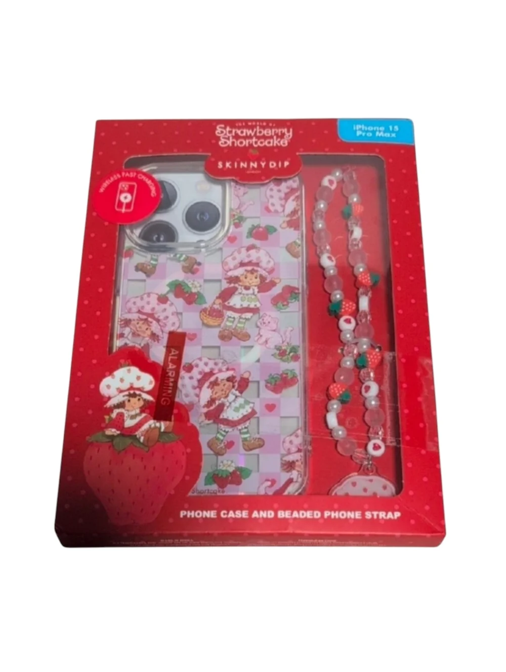 Strawberry Shortcake iPhone 15 Pro Max Case with Beaded Strap - Red
